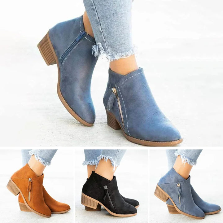 "Orthopedische leren enkellaarzen voor vrouwen, blauw design met ritssluiting, bieden comfort en stijl voor elke gelegenheid.