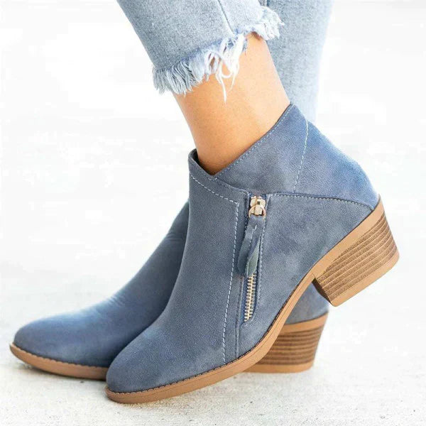 "Orthopedische leren enkellaarzen voor vrouwen, blauw design met ritssluiting, bieden comfort en stijl voor elke gelegenheid.