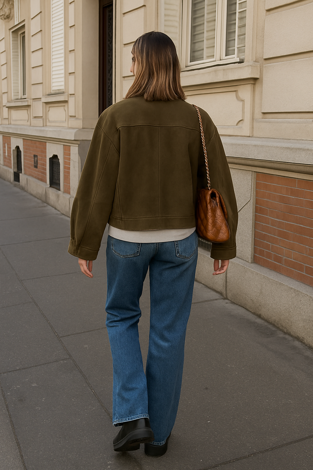"Oversized suède damesjack met gestructureerde schouders, luxe uitstraling, vintage stijl en moderne elegantie, ideaal voor k