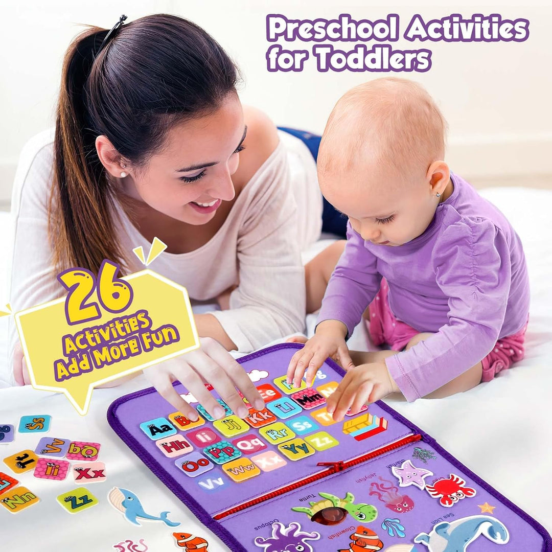 Peuter Drukbord Montessori speelgoed, educatief activiteitenboek voor kinderen, kleurrijk en veelzijdig leren en spelen.