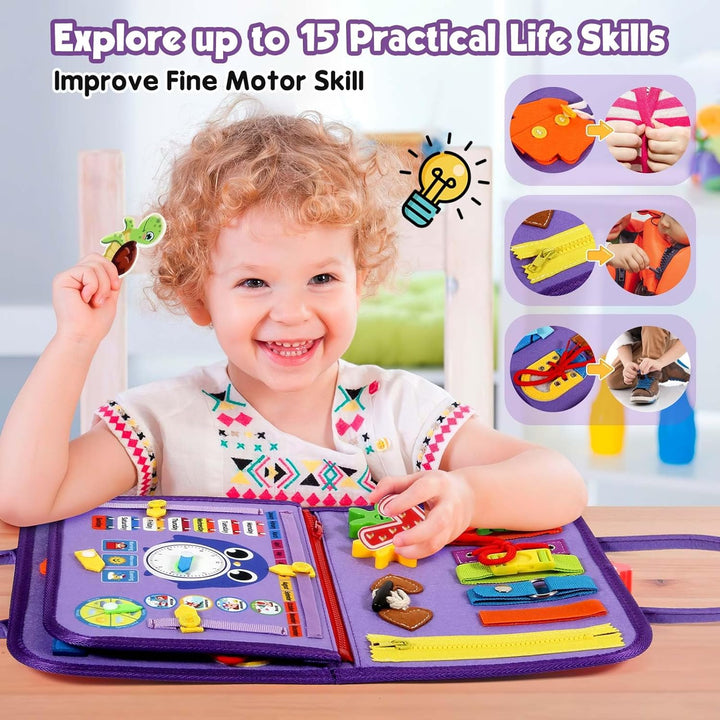 Peuter Drukbord Montessori speelgoed, educatief activiteitenboek voor kinderen, kleurrijk en veelzijdig leren en spelen.