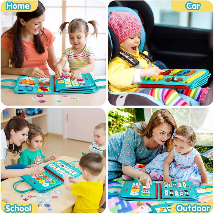 Peuter Drukbord Montessori speelgoed, educatief activiteitenboek voor kinderen, kleurrijk en veelzijdig leren en spelen.