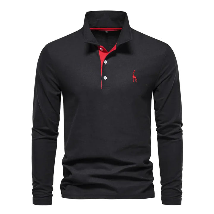 "Polo met lange mouwen voor heren, elegant borduursel, klassieke kraag, veelzijdig en comfortabel in marineblauw."