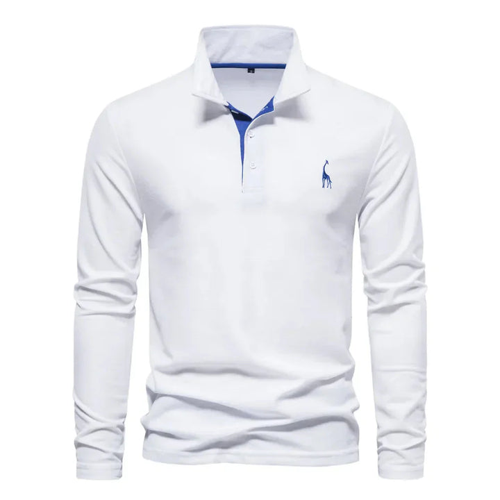 "Polo met lange mouwen voor heren, elegant borduursel, klassieke kraag, veelzijdig en comfortabel in marineblauw."