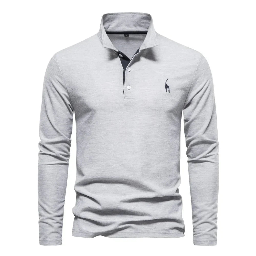 "Polo met lange mouwen voor heren, elegant borduursel, klassieke kraag, veelzijdig en comfortabel in marineblauw."