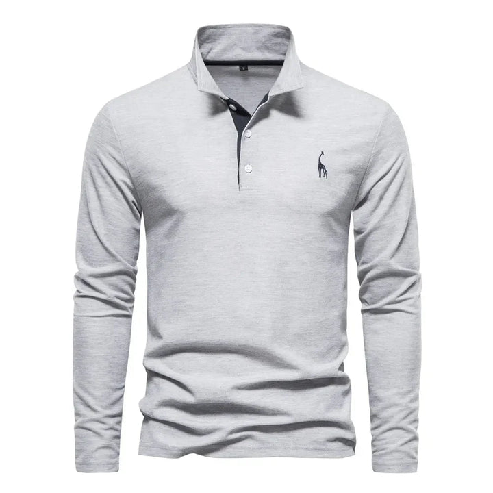 "Polo met lange mouwen voor heren, elegant borduursel, klassieke kraag, veelzijdig en comfortabel in marineblauw."