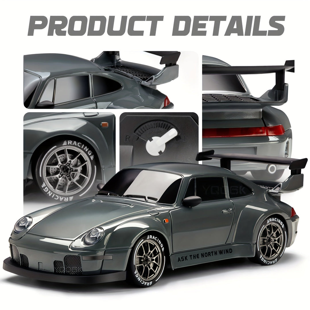 RC Drift Auto 1:24 met 4WD, robuuste bouw en verlichte wielen. Ideaal voor spannende race-ervaringen binnen en buiten.