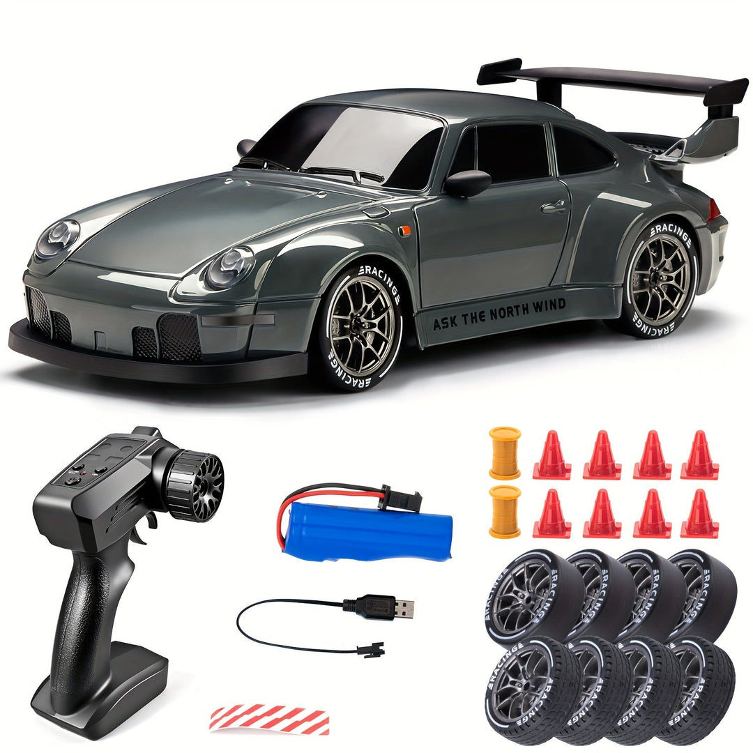 RC Drift Auto 1:24 met 4WD, robuuste bouw en verlichte wielen. Ideaal voor spannende race-ervaringen binnen en buiten.