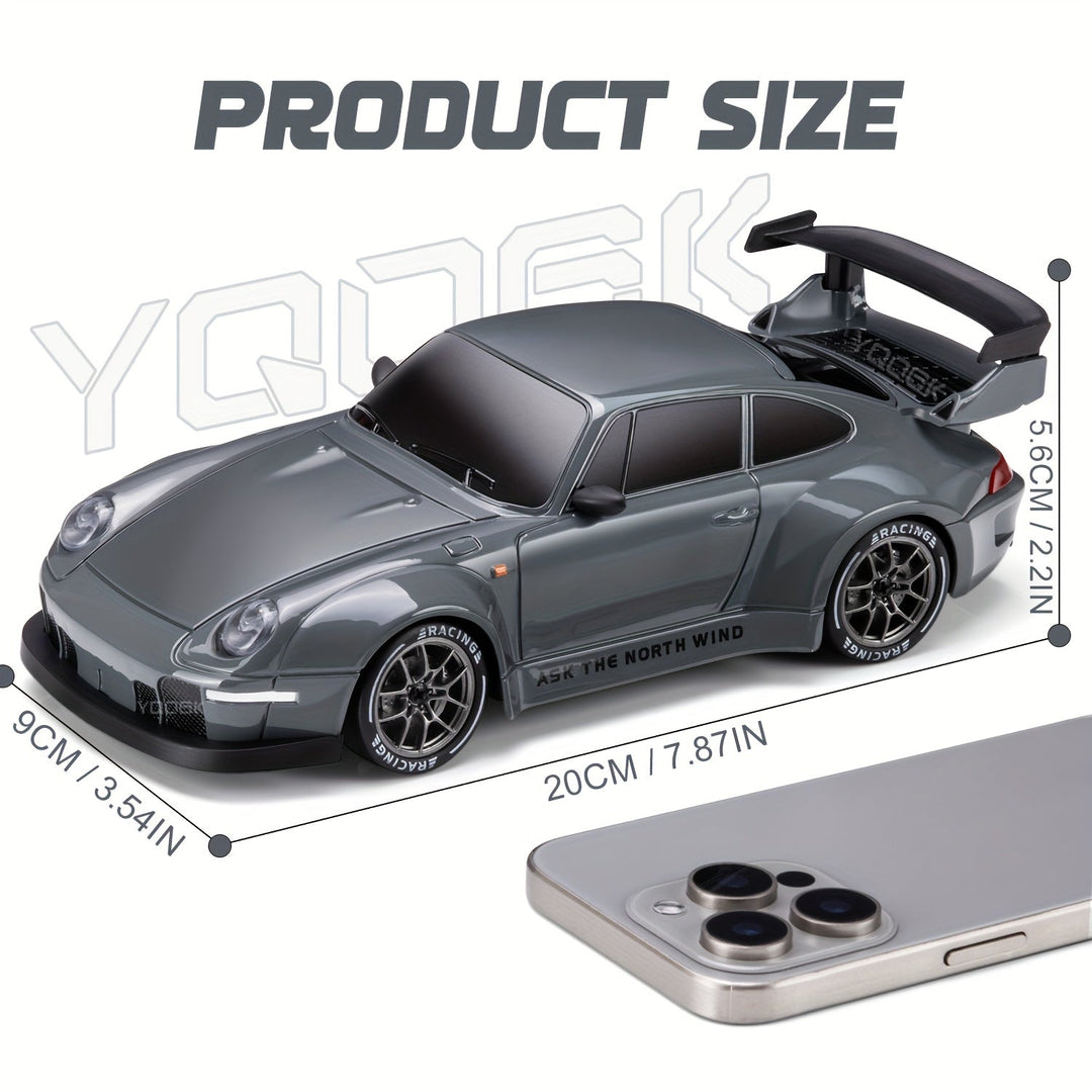 RC Drift Auto 1:24 met 4WD, robuuste bouw en verlichte wielen. Ideaal voor spannende race-ervaringen binnen en buiten.