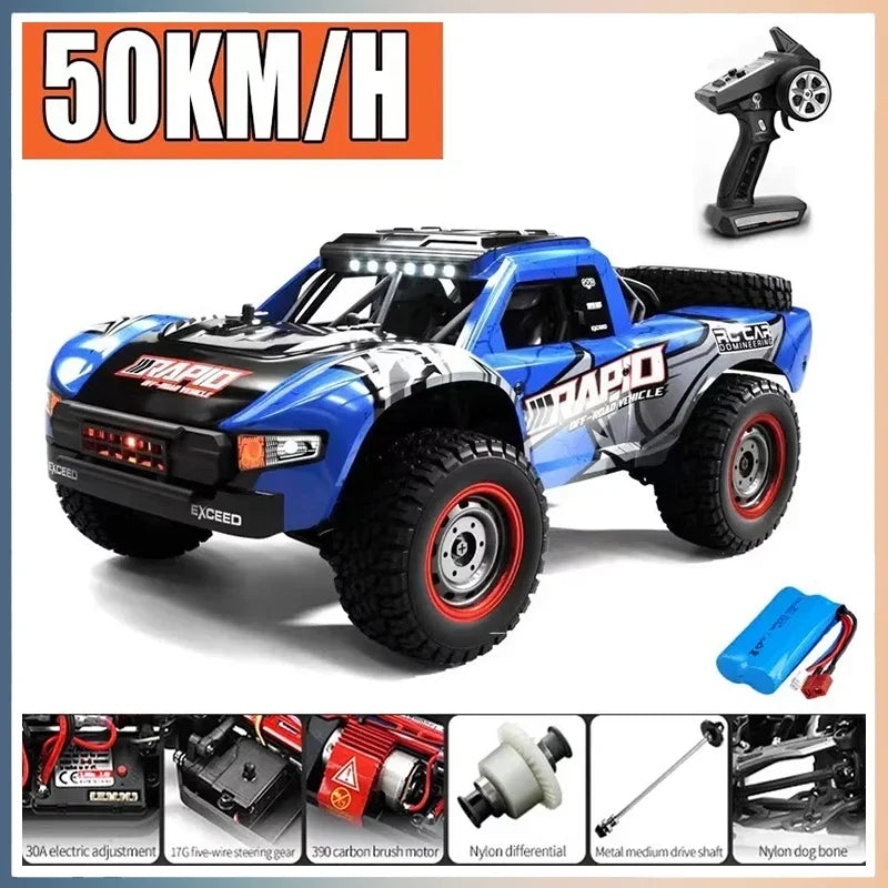 "RC monstertruck 1:16, borstelloze motor, 4WD, 70KM/U, met robuuste banden voor drift en off-road avonturen kind en volwassen