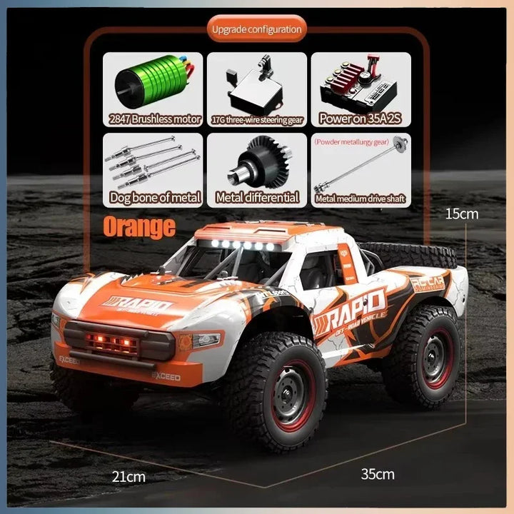 "RC monstertruck 1:16, borstelloze motor, 4WD, 70KM/U, met robuuste banden voor drift en off-road avonturen kind en volwassen