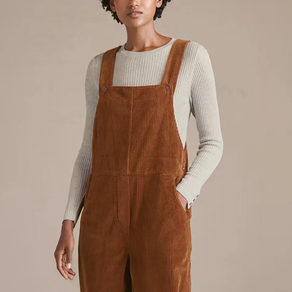 "Retro corduroy jumpsuit dames, verstelbare bandjes, wijde pijpen, casual en chique, comfortabele pasvorm, flatterend silhoue