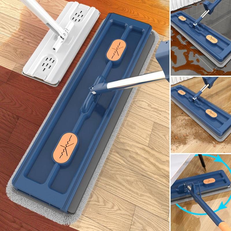 "Revolutionaire mop met 360° rotatie, geïntegreerde schraper en RVS steel voor efficiënte schoonmaak van houten en tegelvloer