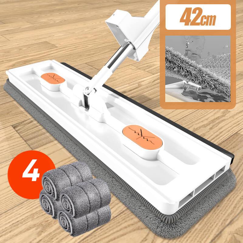 "Revolutionaire mop met 360° rotatie, geïntegreerde schraper en RVS steel voor efficiënte schoonmaak van houten en tegelvloer