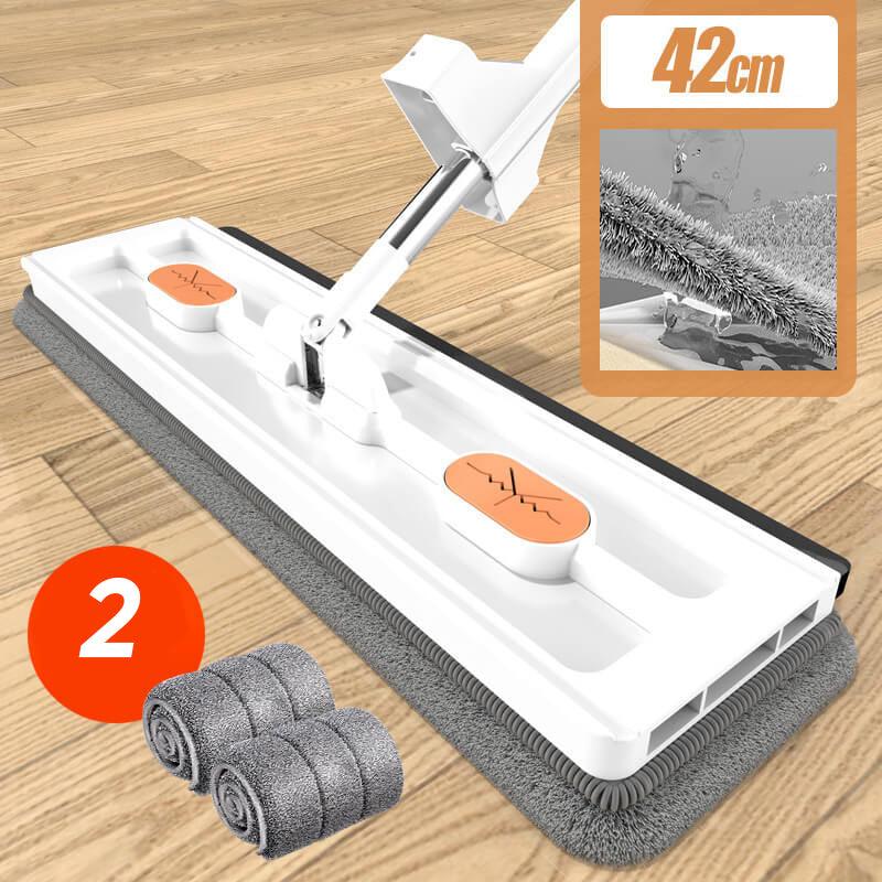"Revolutionaire mop met 360° rotatie, geïntegreerde schraper en RVS steel voor efficiënte schoonmaak van houten en tegelvloer