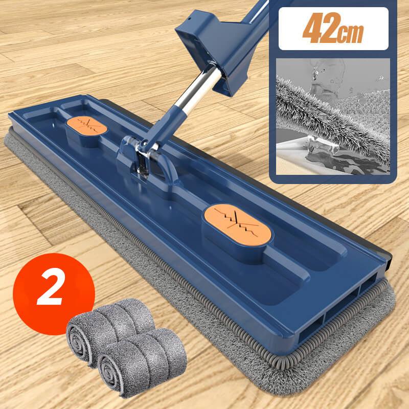 "Revolutionaire mop met 360° rotatie, geïntegreerde schraper en RVS steel voor efficiënte schoonmaak van houten en tegelvloer