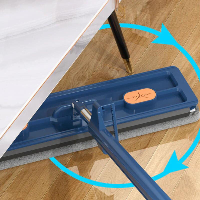 "Revolutionaire mop met 360° rotatie, geïntegreerde schraper en RVS steel voor efficiënte schoonmaak van houten en tegelvloer