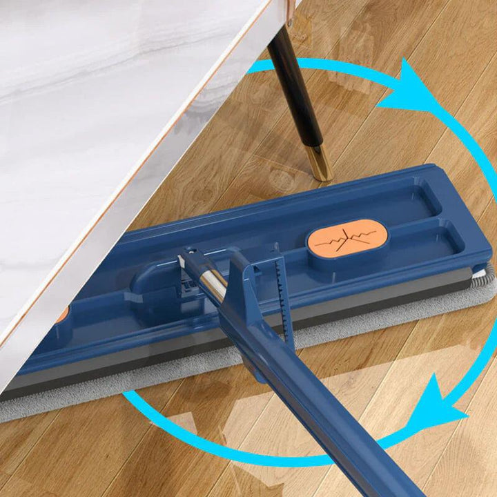 "Revolutionaire mop met 360° rotatie, geïntegreerde schraper en RVS steel voor efficiënte schoonmaak van houten en tegelvloer