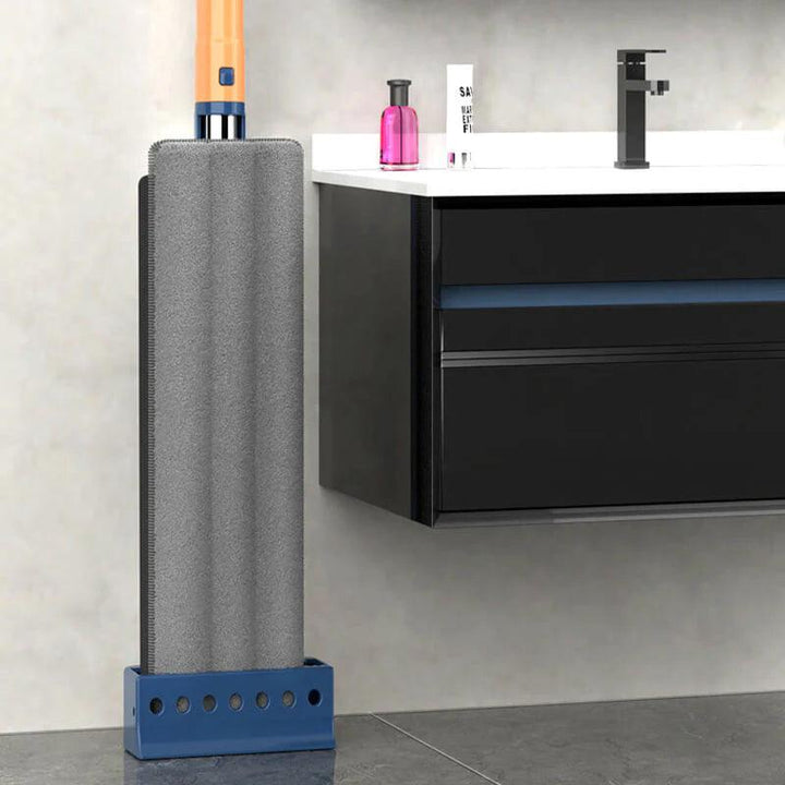 "Revolutionaire mop met 360° rotatie, geïntegreerde schraper en RVS steel voor efficiënte schoonmaak van houten en tegelvloer
