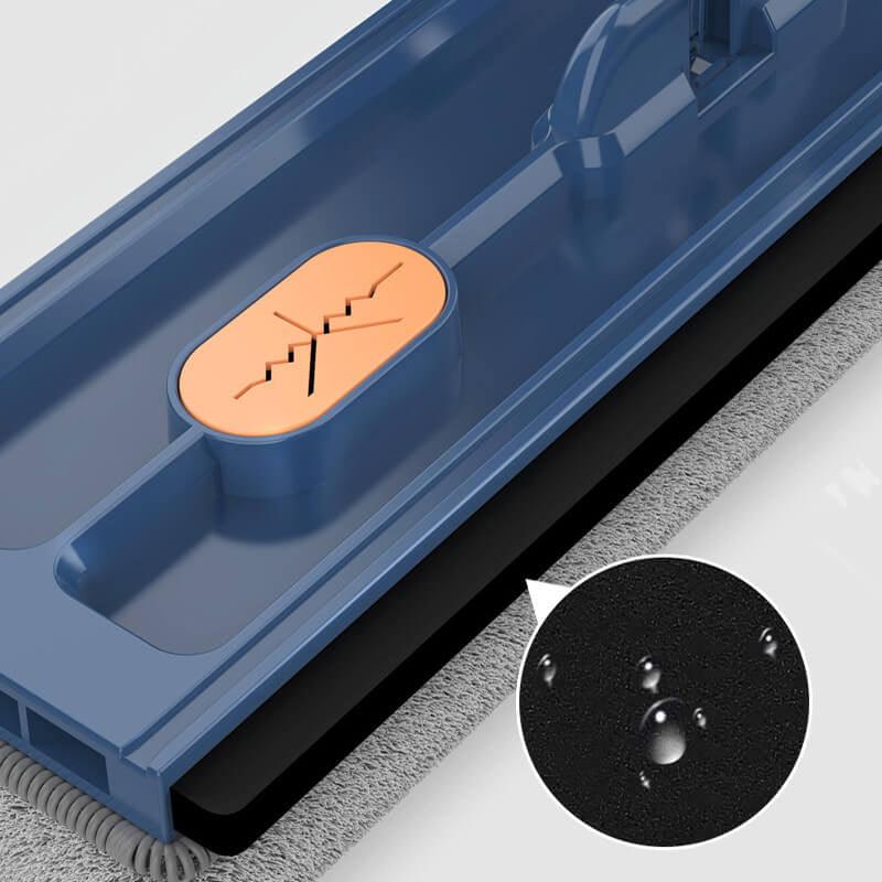 "Revolutionaire mop met 360° rotatie, geïntegreerde schraper en RVS steel voor efficiënte schoonmaak van houten en tegelvloer
