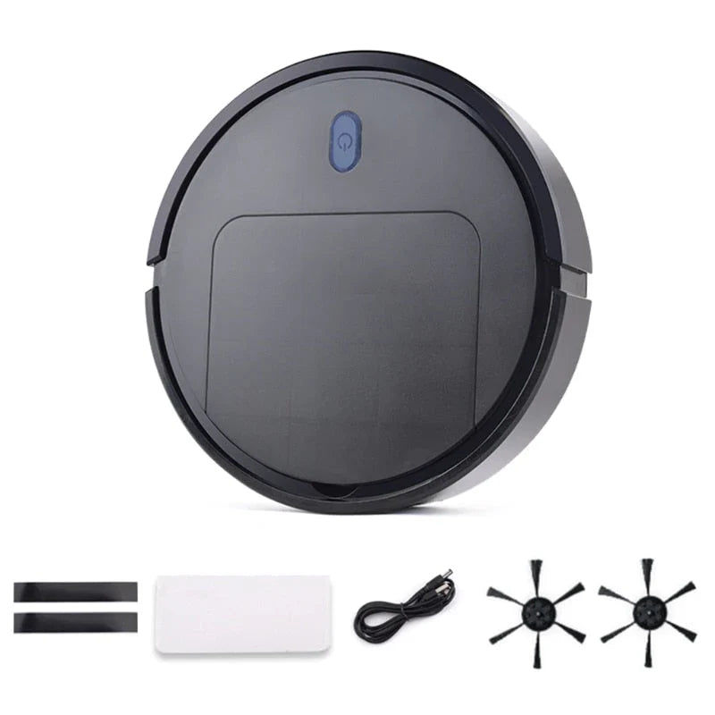 Robotstofzuiger 3-in-1, slimme navigatie, krachtige zuigkracht, zilver ontwerp, reinigt efficiënt alle vloertypes.