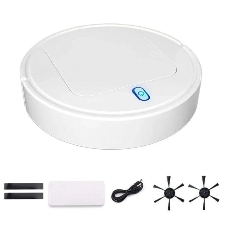 Robotstofzuiger 3-in-1, slimme navigatie, krachtige zuigkracht, zilver ontwerp, reinigt efficiënt alle vloertypes.