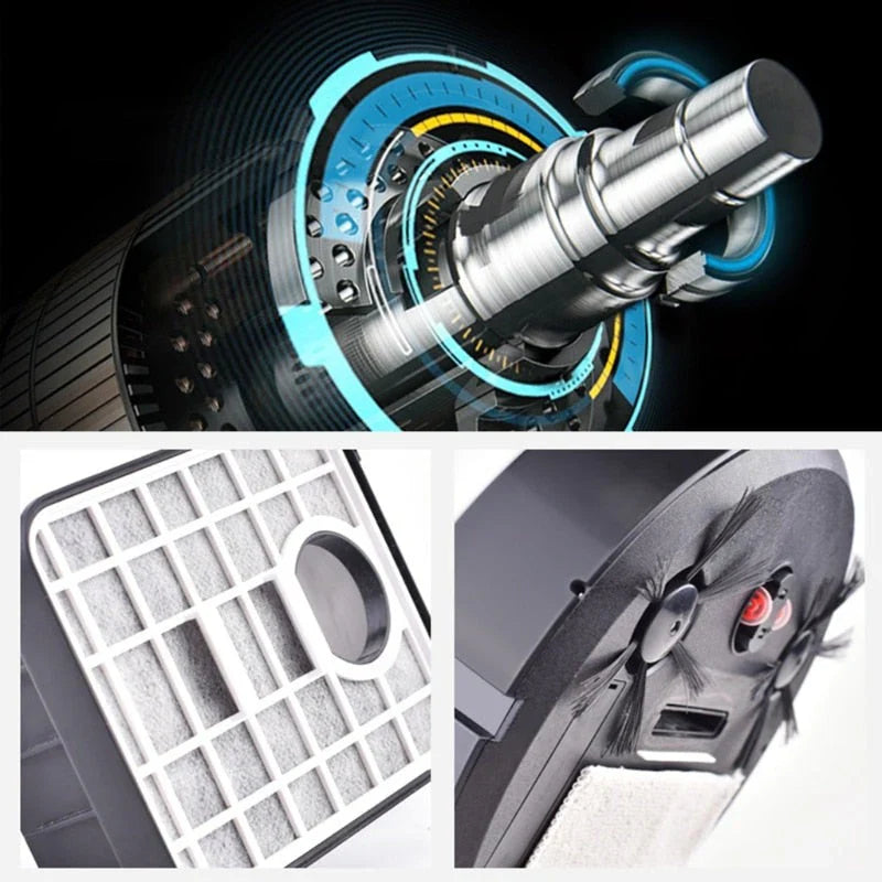 Robotstofzuiger 3-in-1, slimme navigatie, krachtige zuigkracht, zilver ontwerp, reinigt efficiënt alle vloertypes.