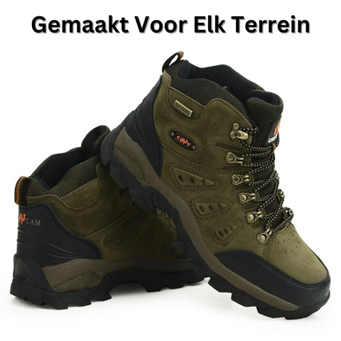"Robuuste, waterafstotende heren wandelschoenen in bruin. Ideaal voor avontuurlijke tochten met uitstekende grip en comfort."