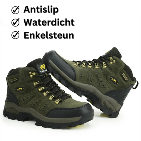 "Robuuste, waterafstotende heren wandelschoenen in bruin. Ideaal voor avontuurlijke tochten met uitstekende grip en comfort."
