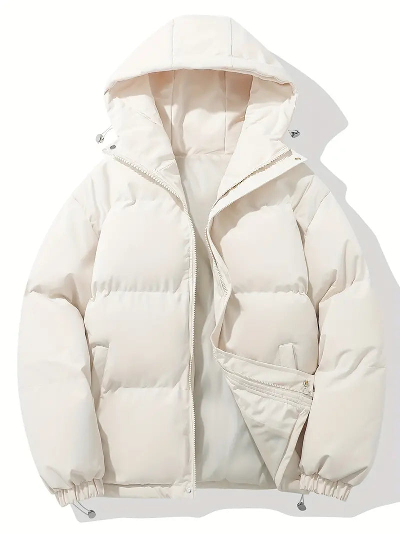 Roze dames winterjas met verstelbare capuchon, isolerende voering en elastische manchetten voor comfort en stijl.