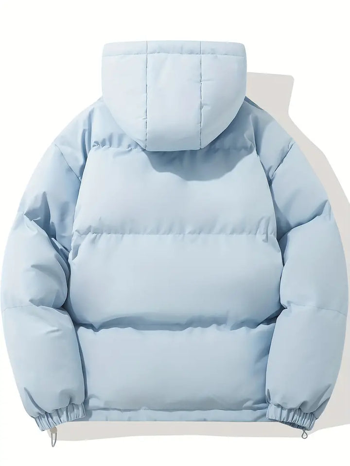 Roze dames winterjas met verstelbare capuchon, isolerende voering en elastische manchetten voor comfort en stijl.