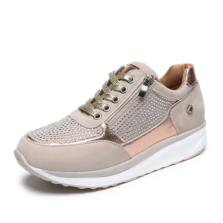 "Roze ergonomische damessneakers met ademende stof en verstelbare pasvorm, ideaal voor de lente."