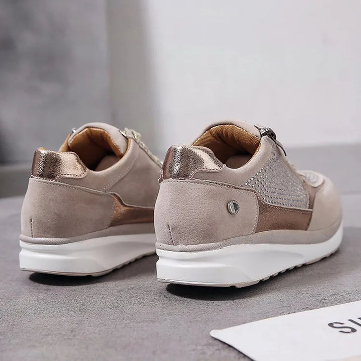 "Roze ergonomische damessneakers met ademende stof en verstelbare pasvorm, ideaal voor de lente."