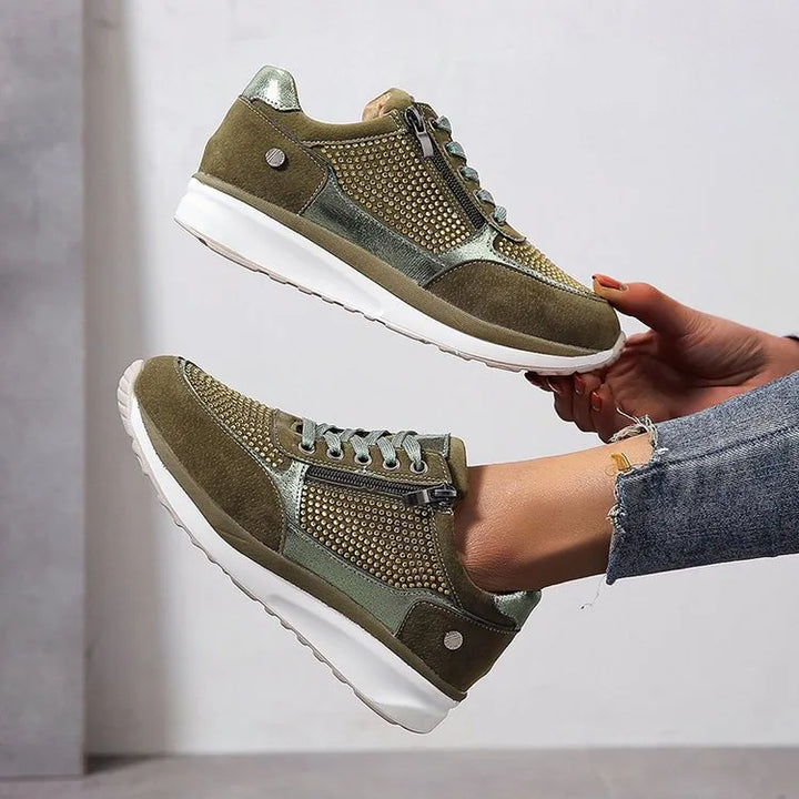"Roze ergonomische damessneakers met ademende stof en verstelbare pasvorm, ideaal voor de lente."