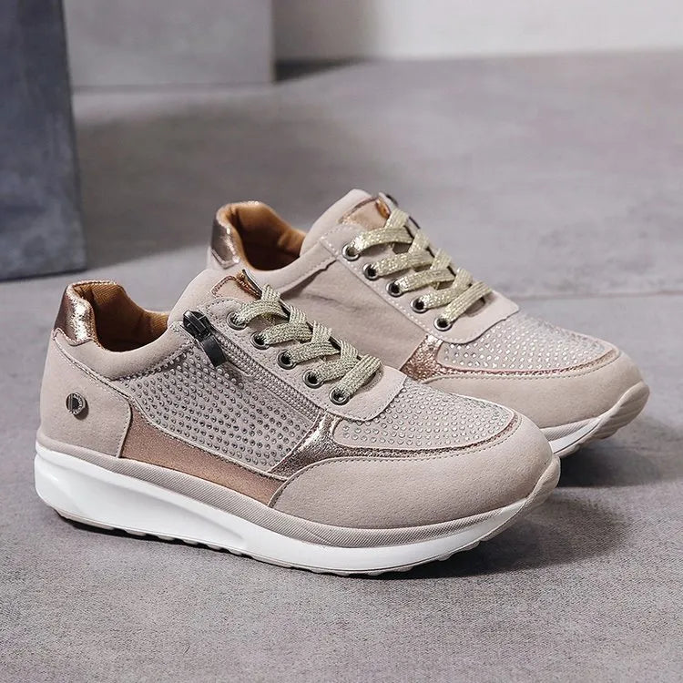 "Roze ergonomische damessneakers met ademende stof en verstelbare pasvorm, ideaal voor de lente."