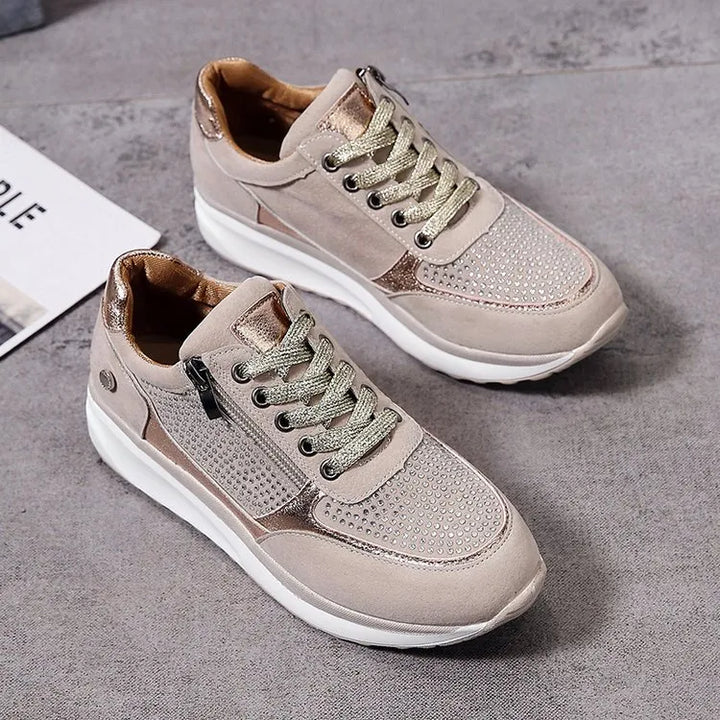 "Roze ergonomische damessneakers met ademende stof en verstelbare pasvorm, ideaal voor de lente."