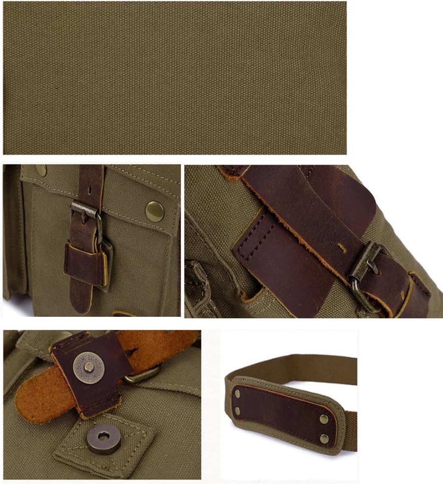 "Schoudertas Heren Canvas met Laptop Vakken, robuust en stijlvol, militaire uitstraling, geschikt voor dagelijks gebruik."