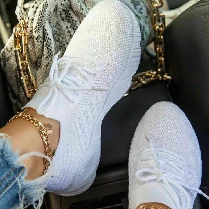"Skye orthopedische sneakers, dames schoenen, ergonomisch ontwerp met ademende stof, lichtgrijs, vetersluiting"