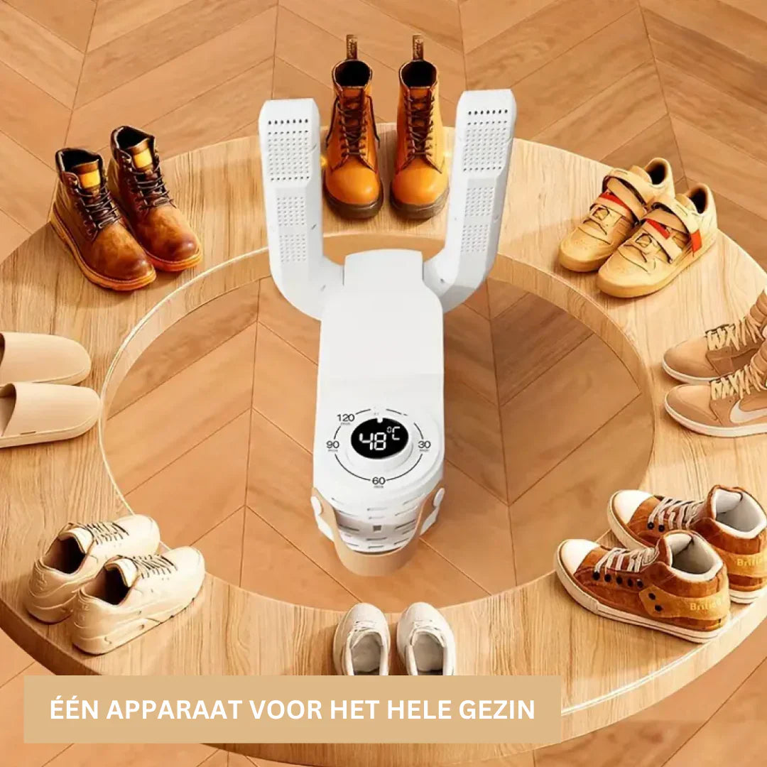 "Snel drogende, geurvrije schoenen met de Multi ShoeDry 2.0 schoenendroger in modern, compact ontwerp."