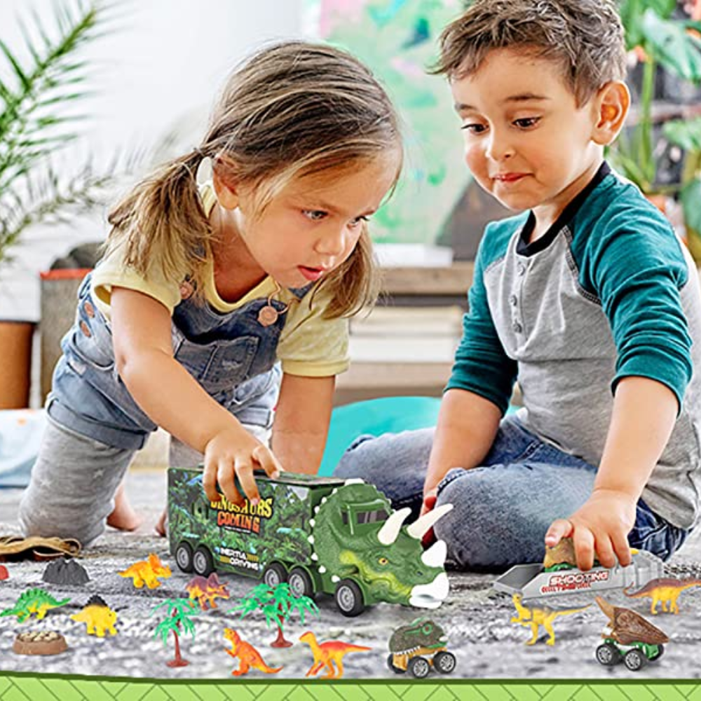 "Speelgoedvrachtwagen met dino, licht- en geluidseffecten, kleurrijk ontwerp, stimuleert kinderverbeelding, autootjes inbegre