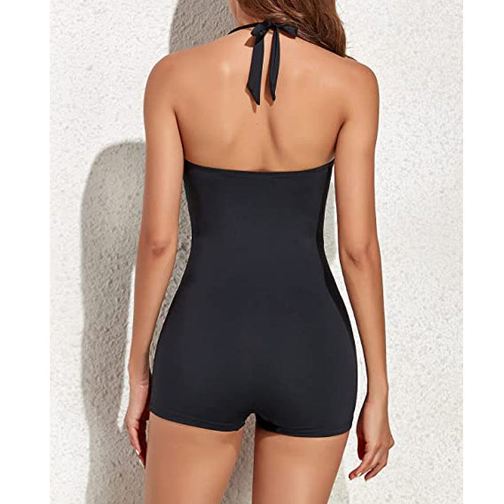 "Sportief boyleg badpak zwart voor dames, flatterende pasvorm, comfort en stijl voor zomerse activiteiten"
