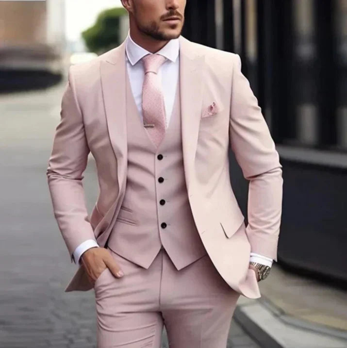 Stijlvol 3-delig herenpak voor formele gelegenheden, met modern gesneden jasje, vest en broek voor tijdloze klasse.