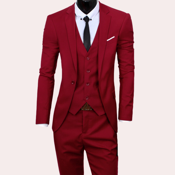 Stijlvol 3-delig zomerkostuum heren met blazer, colbert en broek in elegante pasvorm, ideaal voor elke formele gelegenheid.