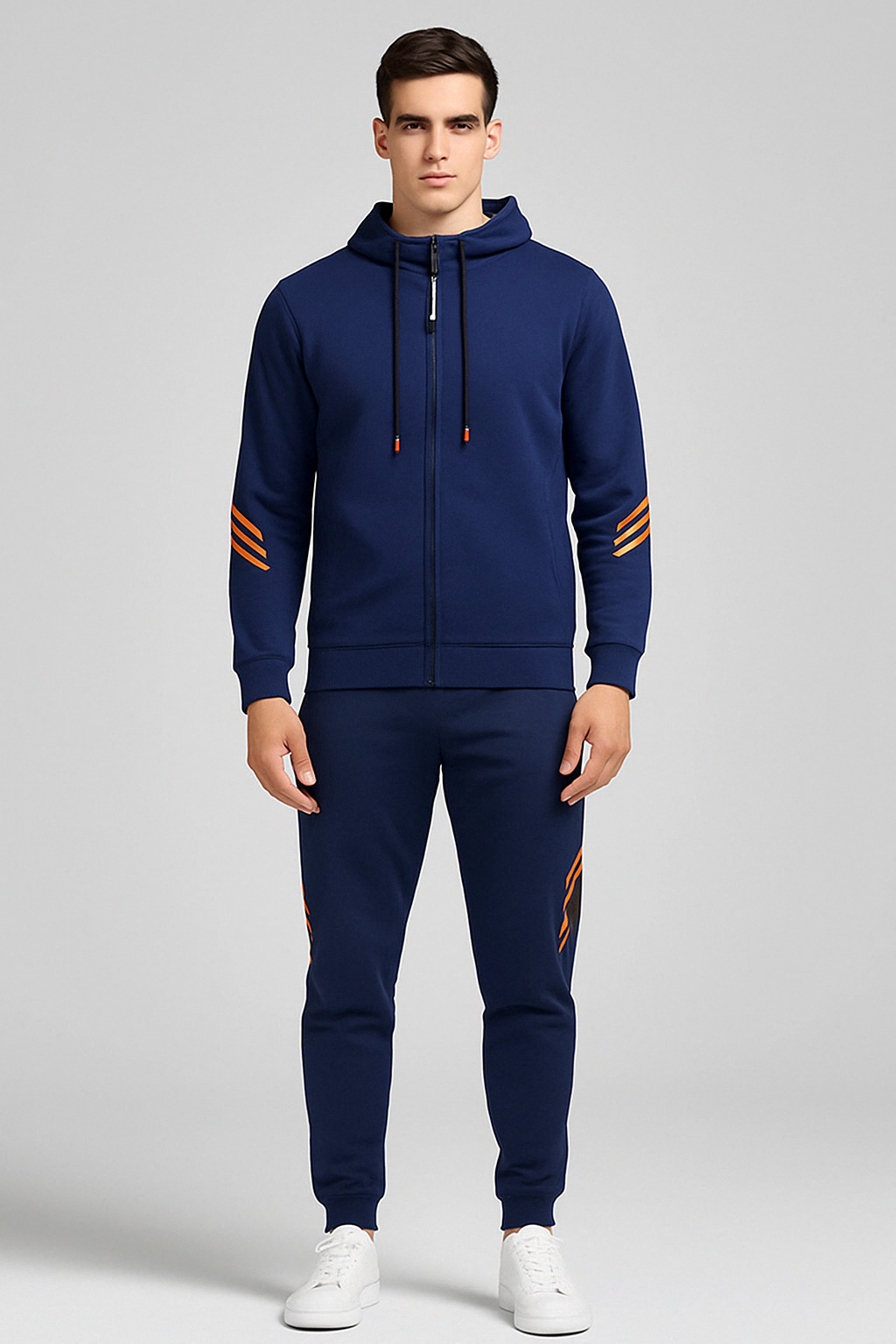 "Stijlvol Adonis heren sporttrainingspak, comfortabel lichtgrijs ontwerp ideaal voor sportieve en casual gelegenheden."