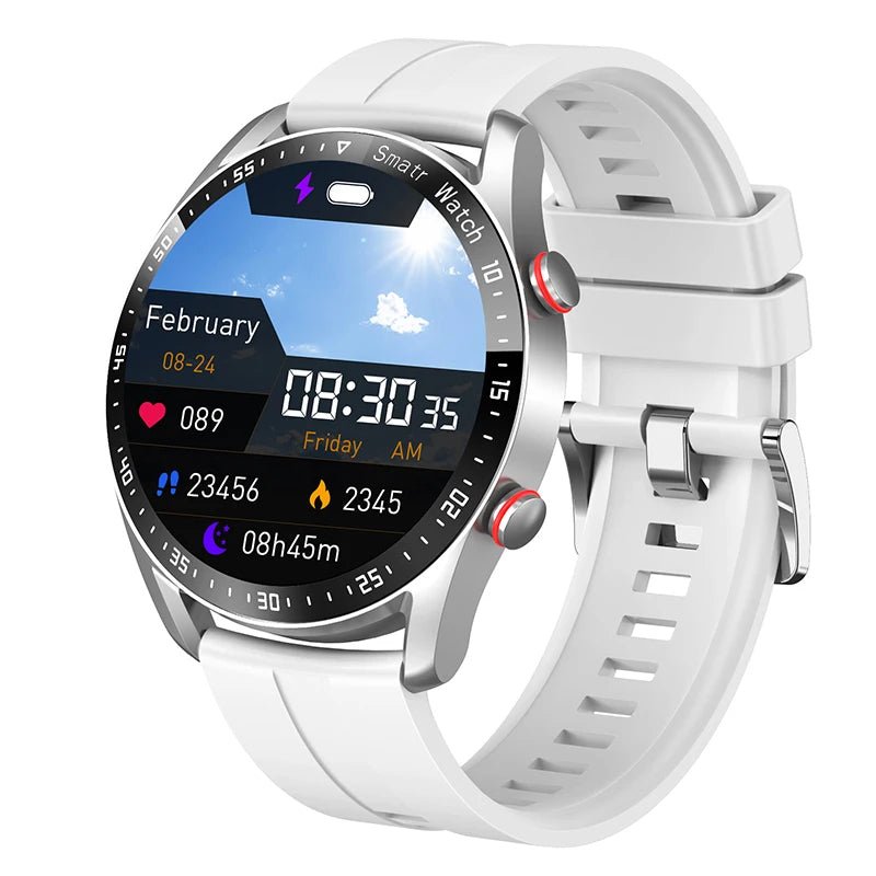 "Stijlvol gezondheidsmonitor horloge met glucosemeter, zwart siliconen band, elegant en modern ontwerp voor dagelijks gebruik