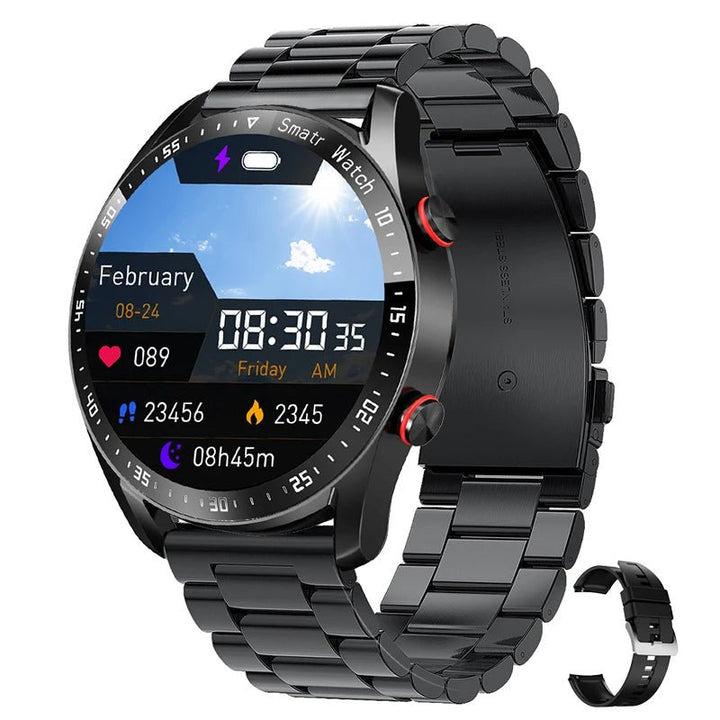 "Stijlvol gezondheidsmonitor horloge met glucosemeter, zwart siliconen band, elegant en modern ontwerp voor dagelijks gebruik