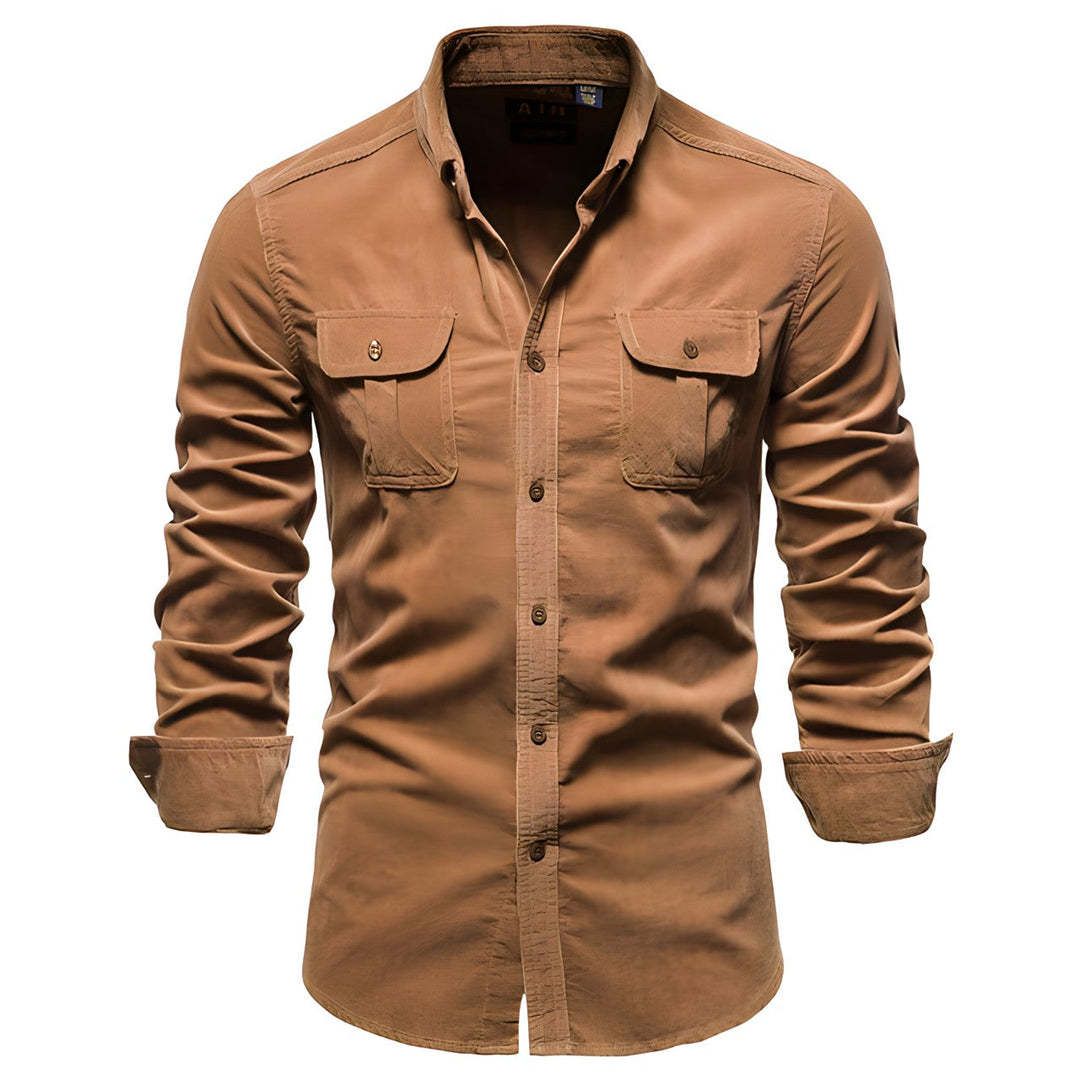 Stijlvol herenoverhemd met strakke knoopsluiting en klassieke kraag, verkrijgbaar in donkergrijs. Tijdloos en casual design.