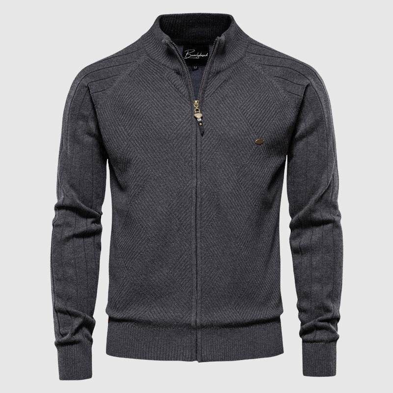 "Stijlvol katoenen argyle vest met volledige ritssluiting, opstaande kraag en klassiek patroon voor mannen, maten S-2XL."
