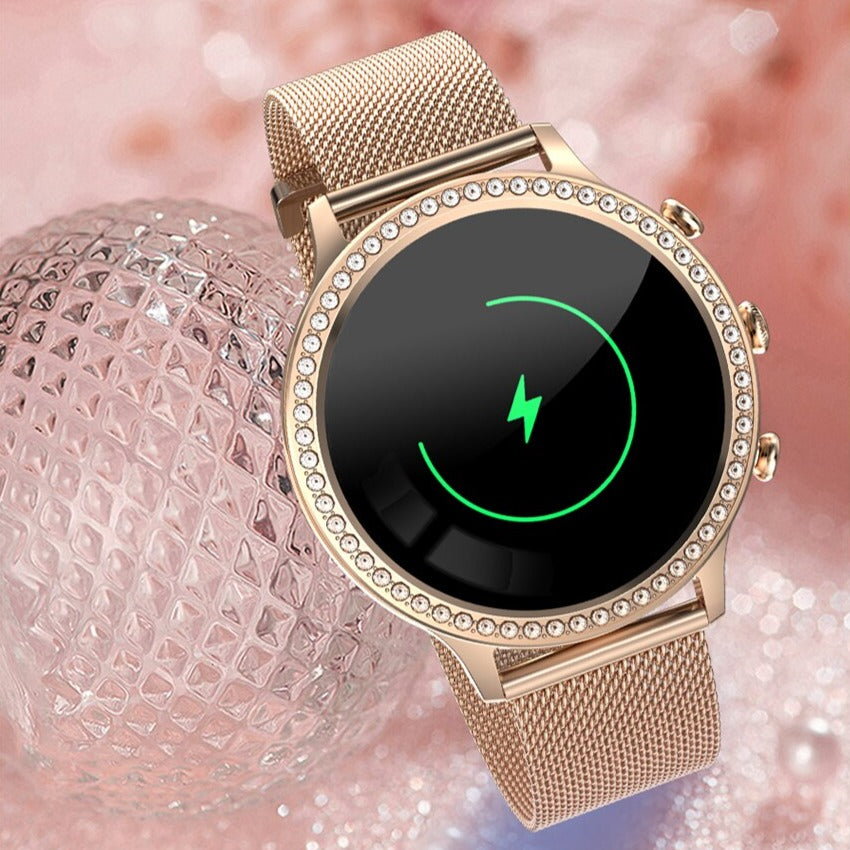 "Stijlvol SmartPulse gezondheidsmonitor horloge met touchscreen en verstelbare band, rosé goud afwerking, IP68 waterbestendig
