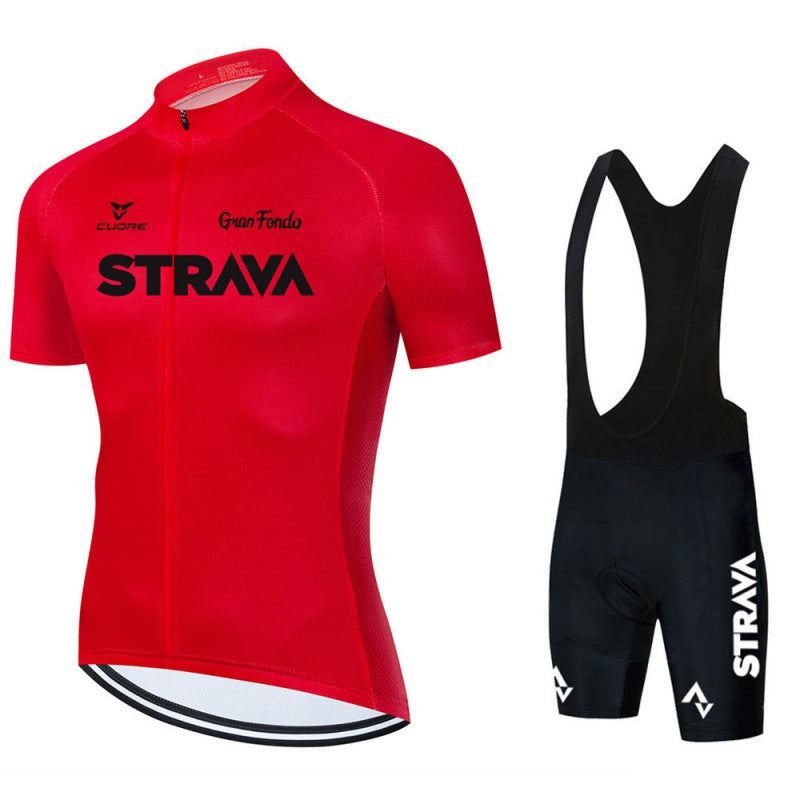 "Stijlvolle fietsjersey set, blauw en ademend, met lange mouwen en praktische zakken, ideaal voor comfort en prestaties."